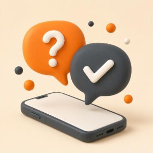 Häufige Fragen zur Handy Reparatur in Haan: Smartphone mit Fragezeichen und Häkchen